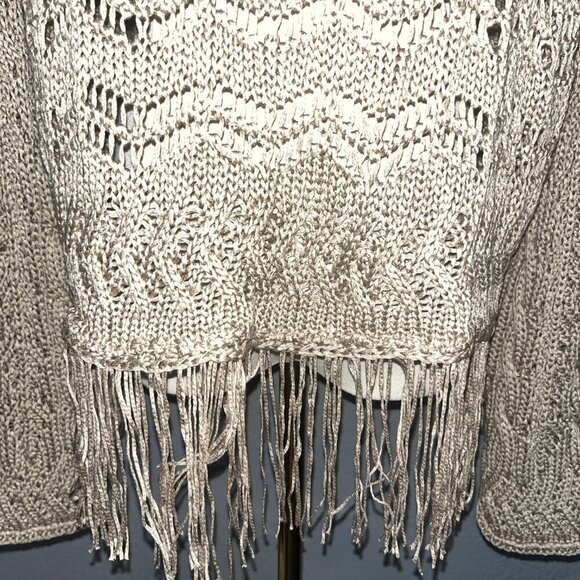 ZARA Taupe Open Cable Knit Fringe Bottom Oversized Cropped Sweater NWT - Large - Picture 8 of 14